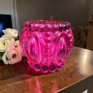Beautiful cranberry pink bubble votive holder - glows